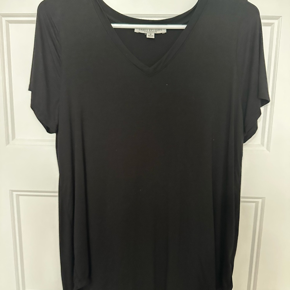 Green Envelope Black V-Neck Short Sleeve Tee